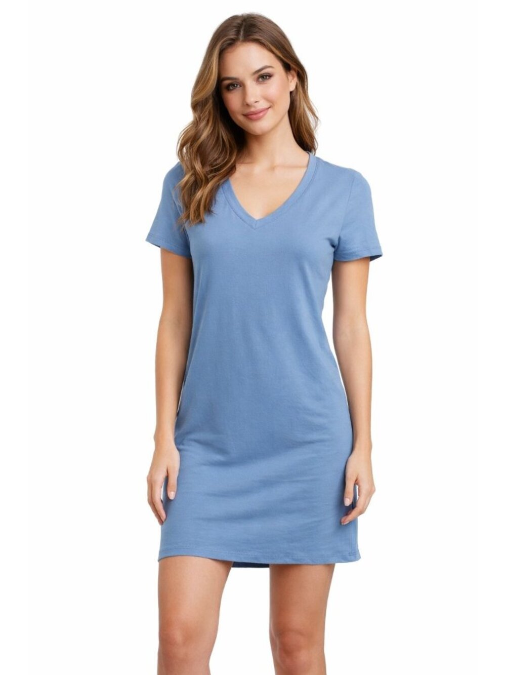 Active Basic T-Shirt Dress Womens Light Blue Medium V-Neck Short Sleeve Casual